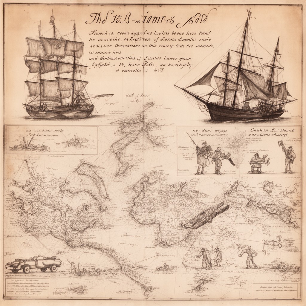 AI-generated illustration of First voyage of James Cook