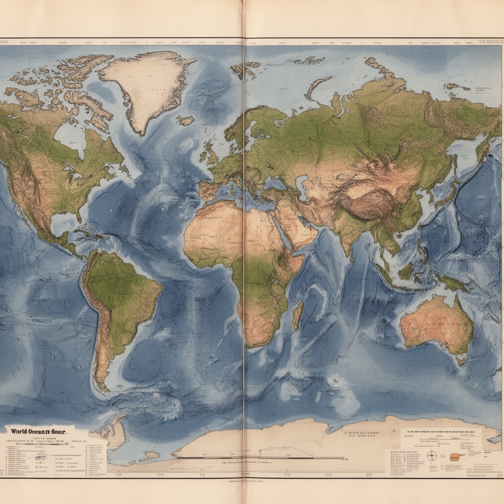 AI-generated illustration of World Ocean Floor map