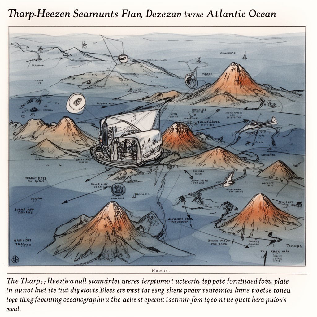 AI-generated illustration of Tharp-Heezen Seamounts in the Atlantic Ocean