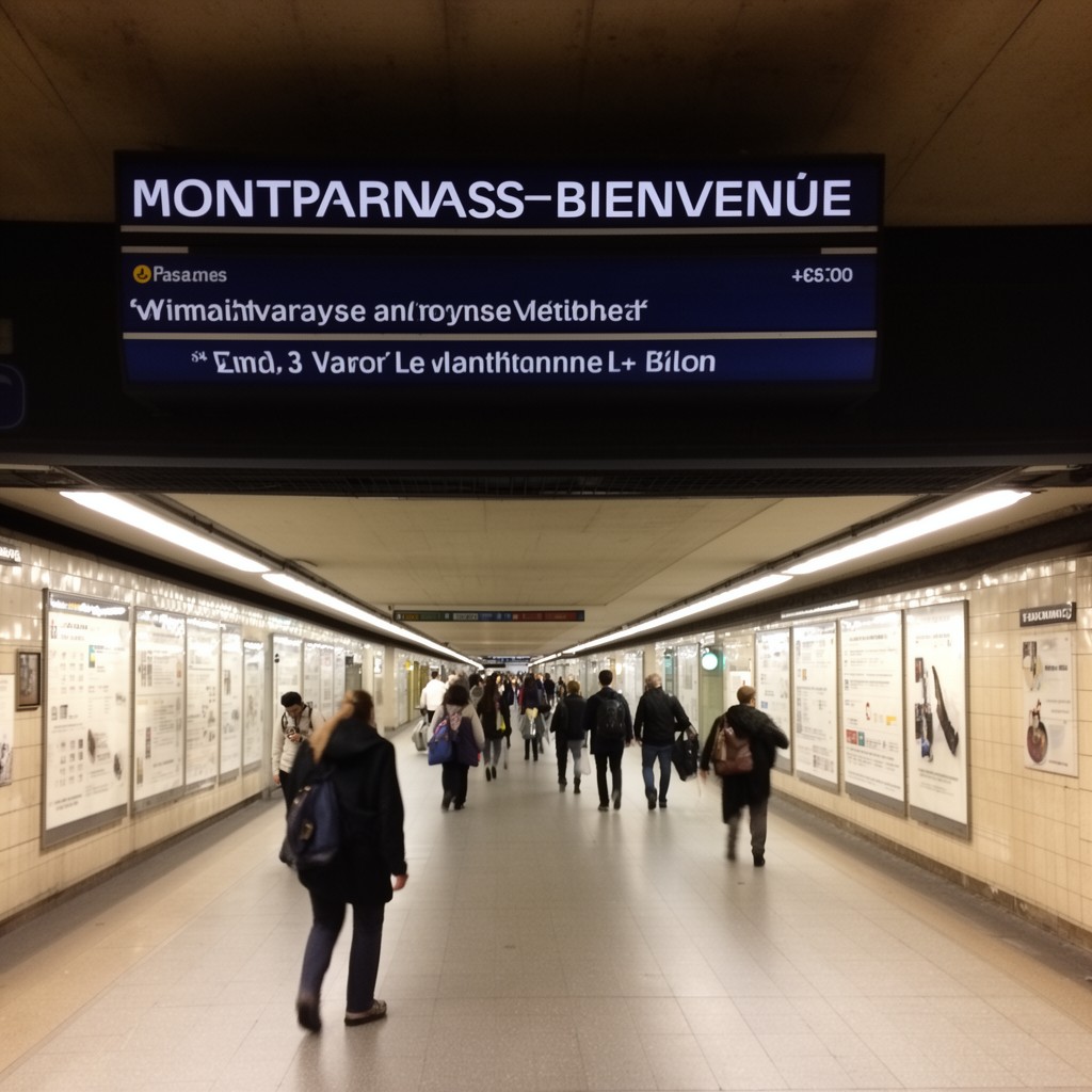 AI-generated illustration of Montparnasse–Bienvenüe metro station