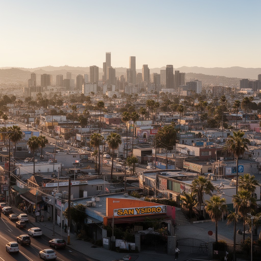 AI-generated illustration of San Ysidro neighborhood of San Diego