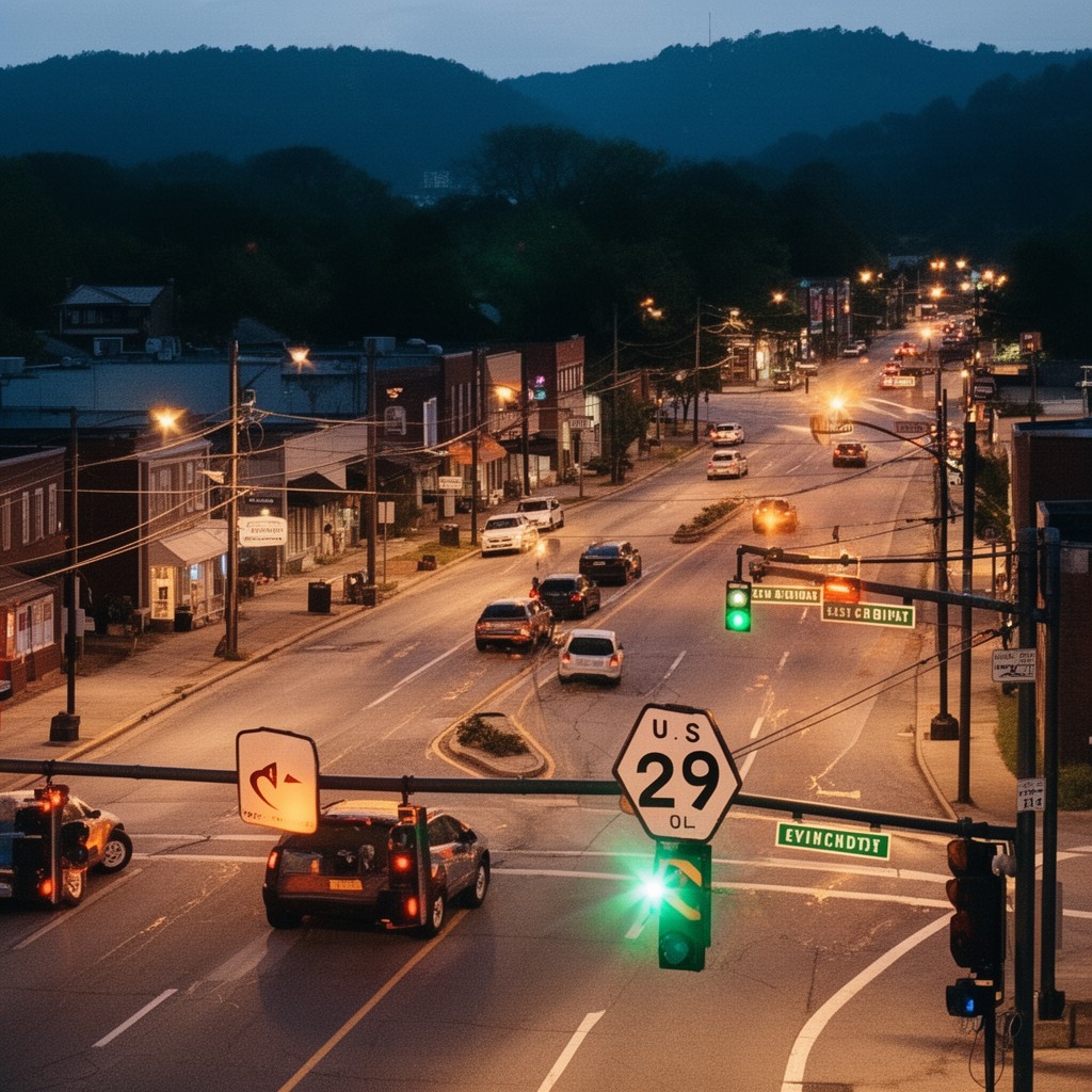 AI-generated illustration of U.S. Route 29 Business in Lynchburg