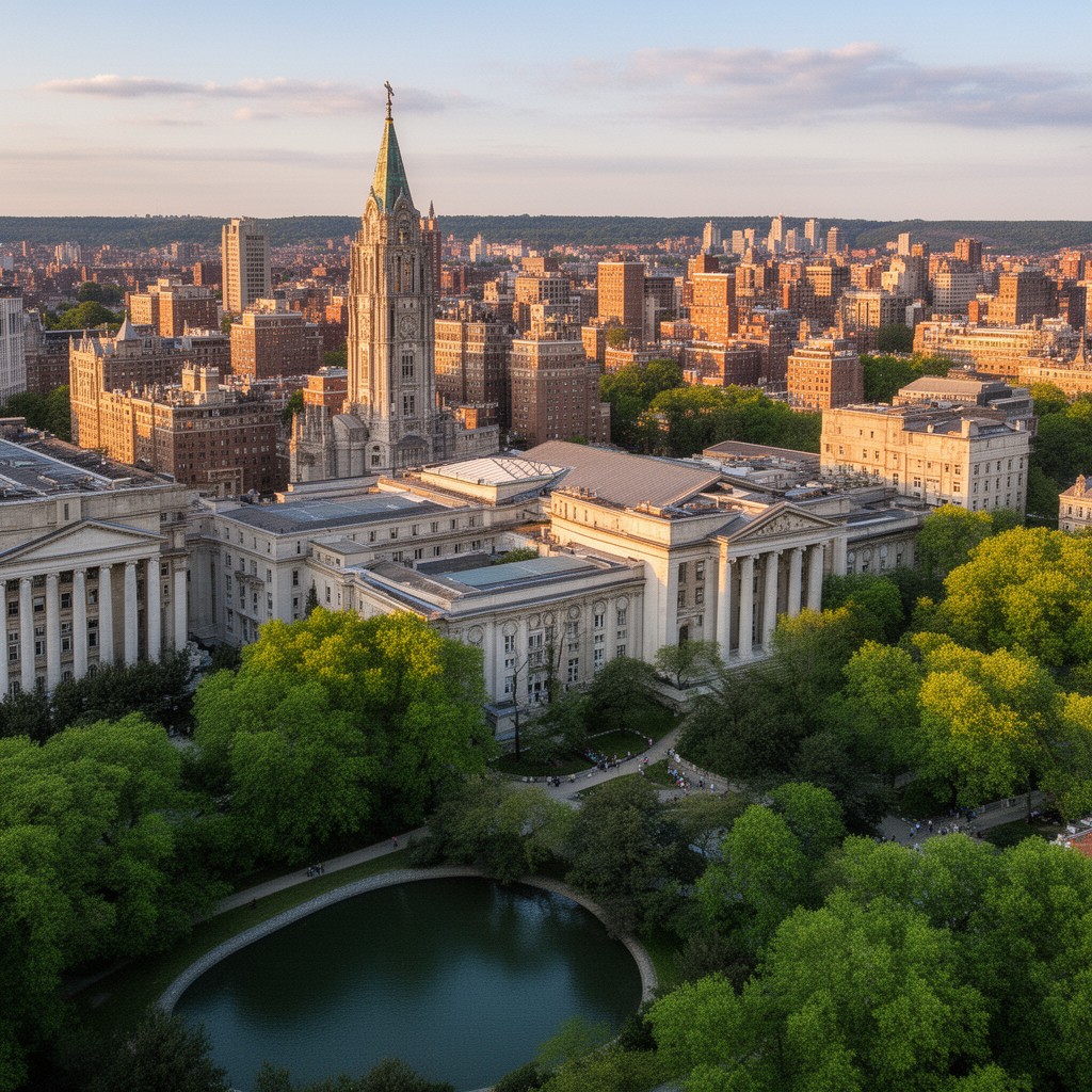AI-generated illustration of Morningside Heights campus