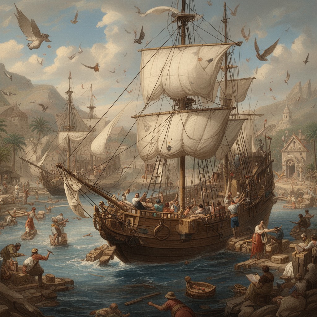AI-generated illustration of Spanish galleon trade