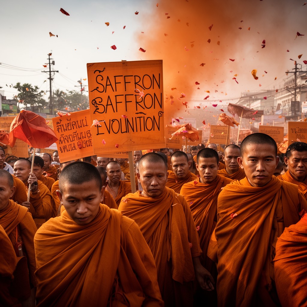 AI-generated illustration of Saffron Revolution