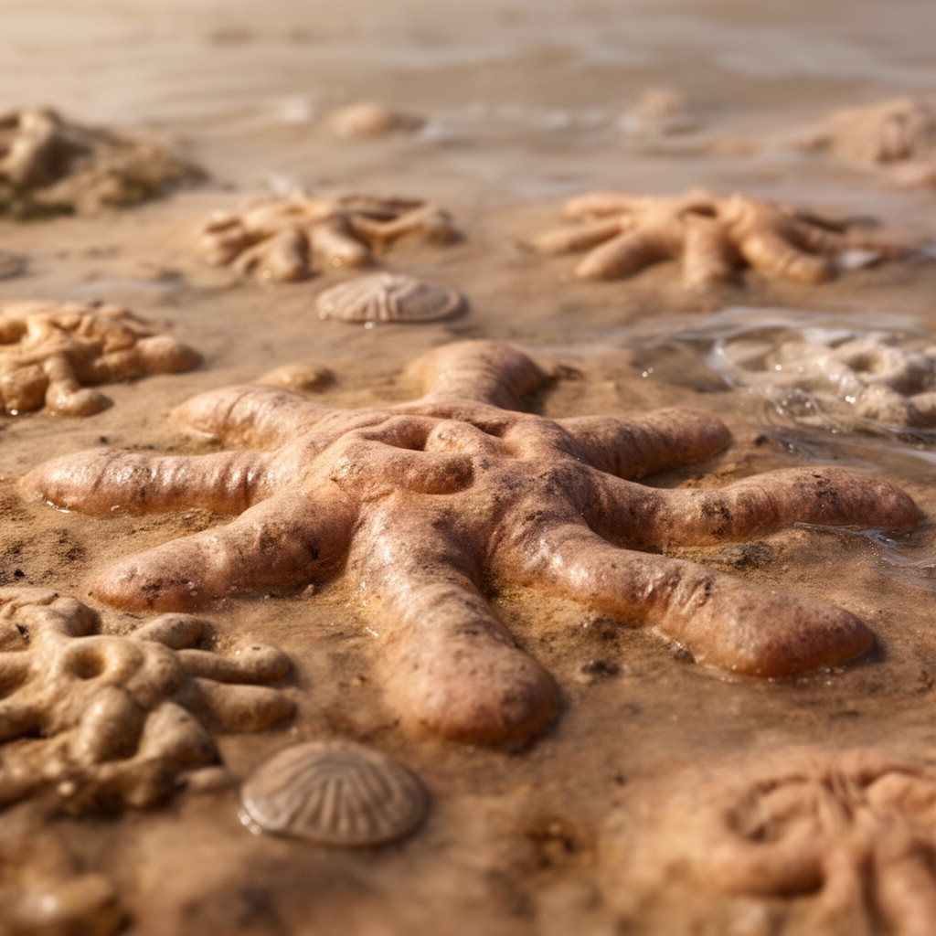 AI-generated illustration of Ediacaran biota