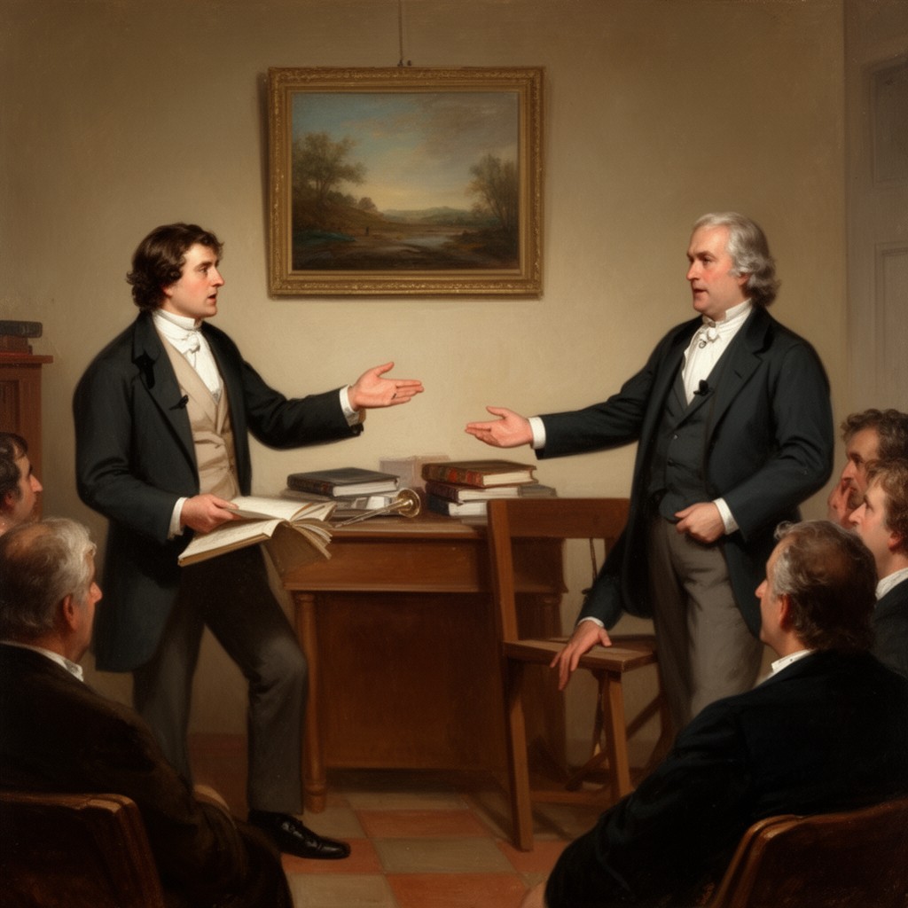 AI-generated illustration of Debate with Robert Owen (1829)