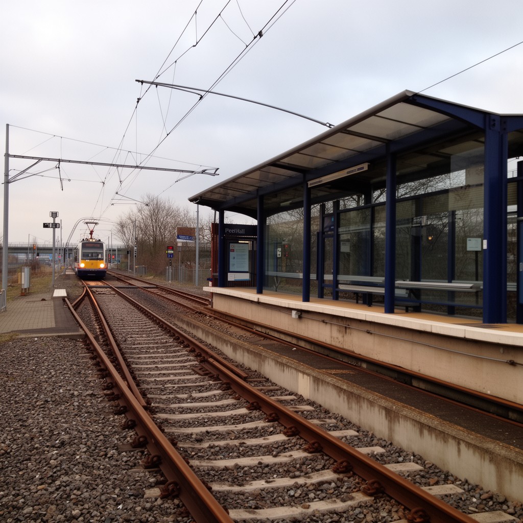 AI-generated illustration of Peel Hall tram stop