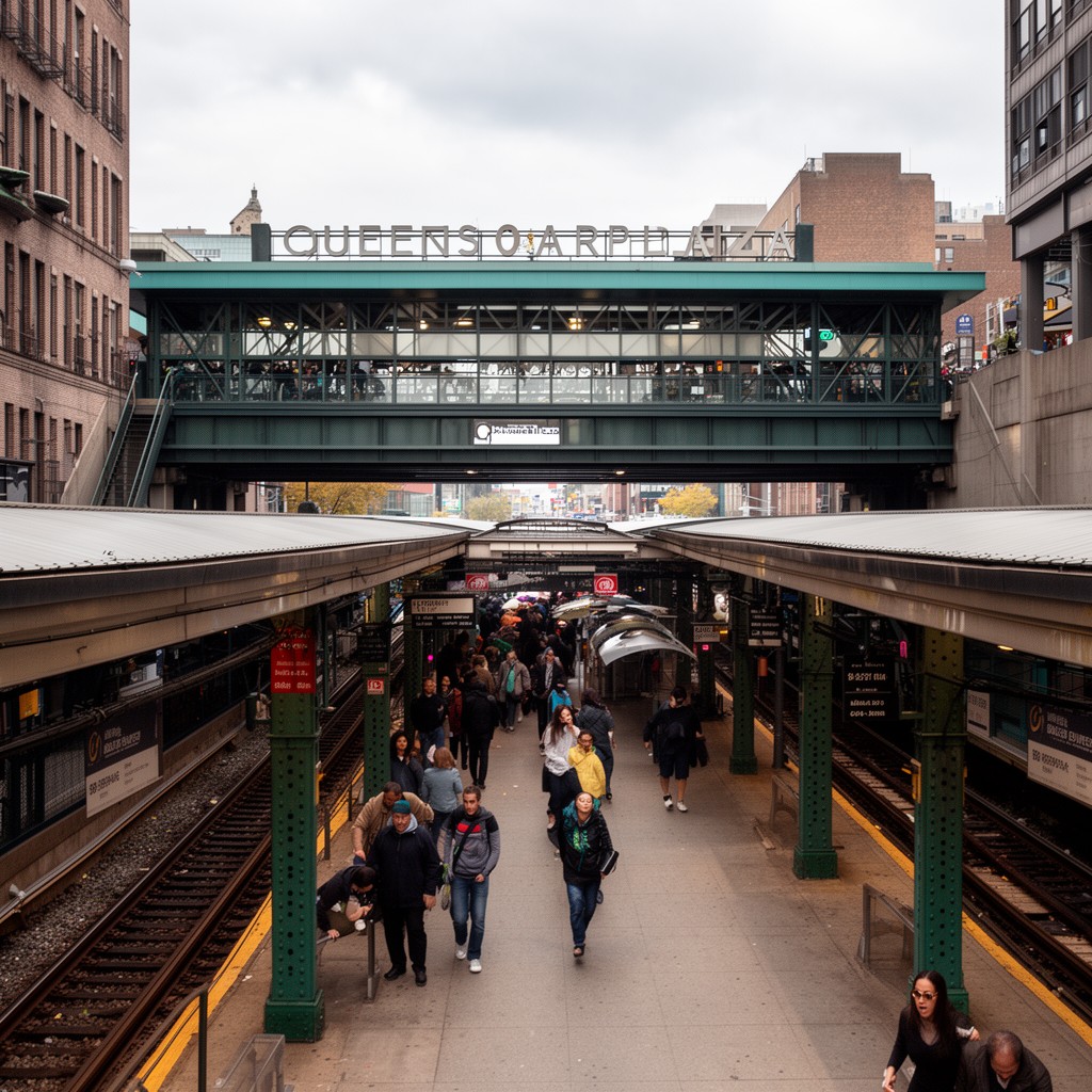 AI-generated illustration of Queens Plaza