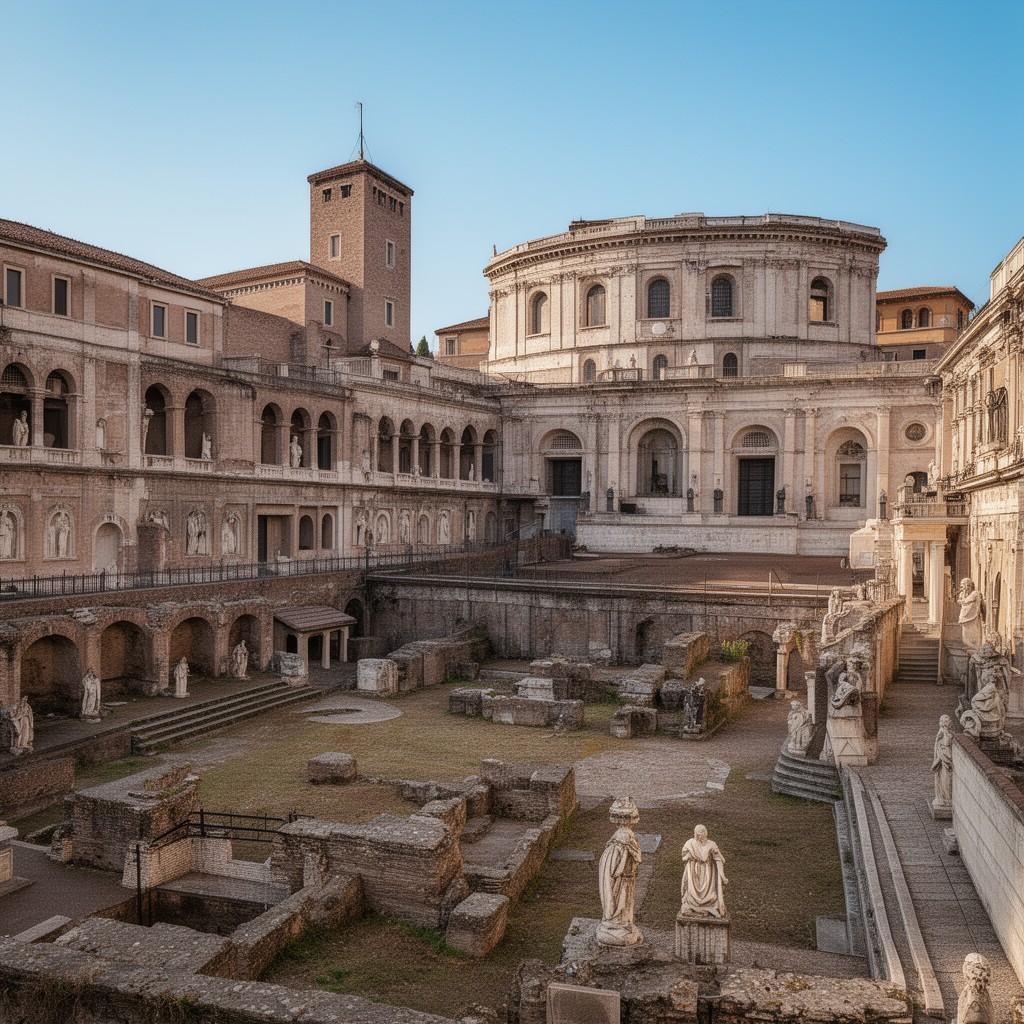 AI-generated illustration of Tabularium (overlooking the Forum)