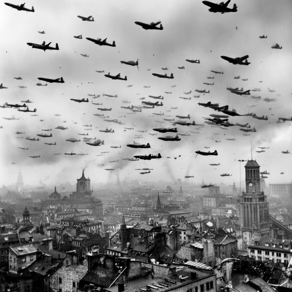 AI-generated illustration of Allied bombing of Germany