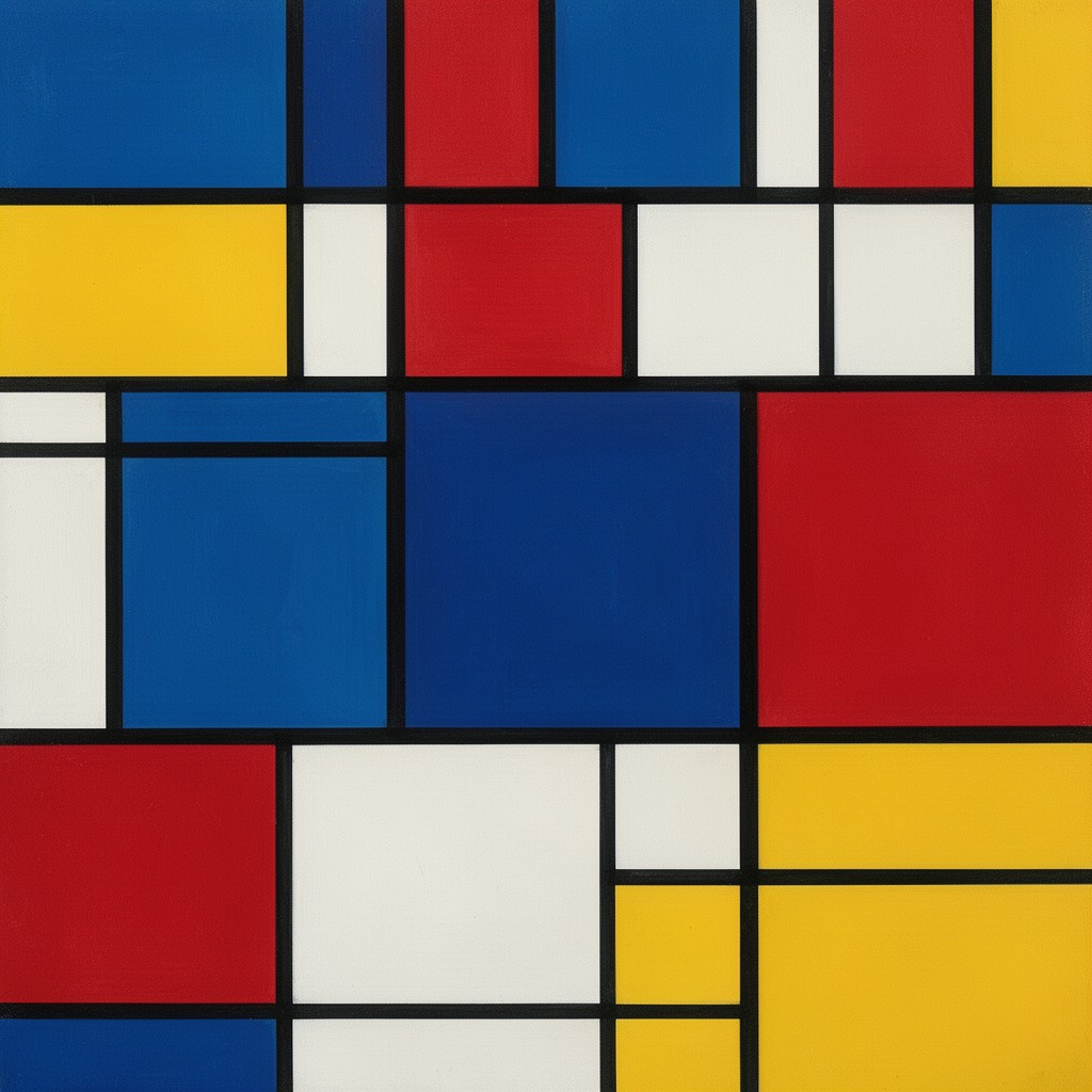 AI-generated illustration of Composition with Red, Blue and Yellow