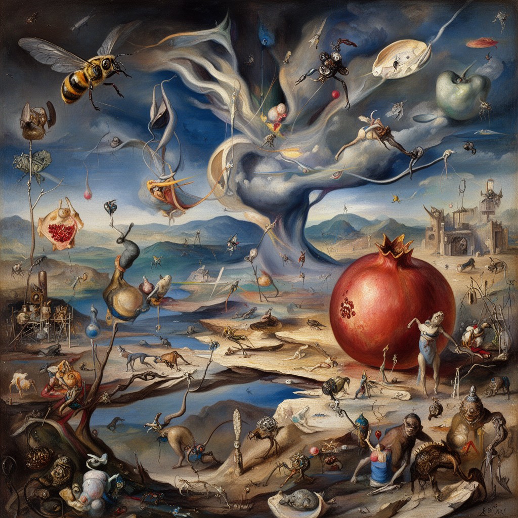 AI-generated illustration of Dream Caused by the Flight of a Bee Around a Pomegranate a Second Before Awakening