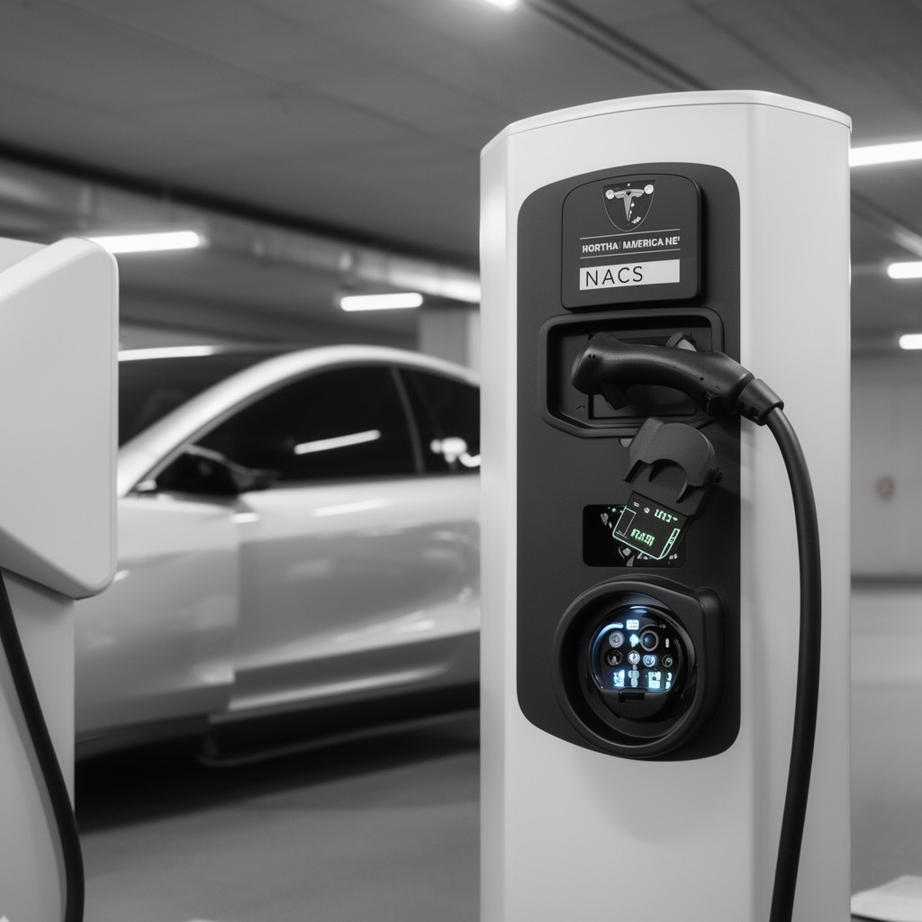 AI-generated illustration of NACS (North American Charging Standard, newer North American models)