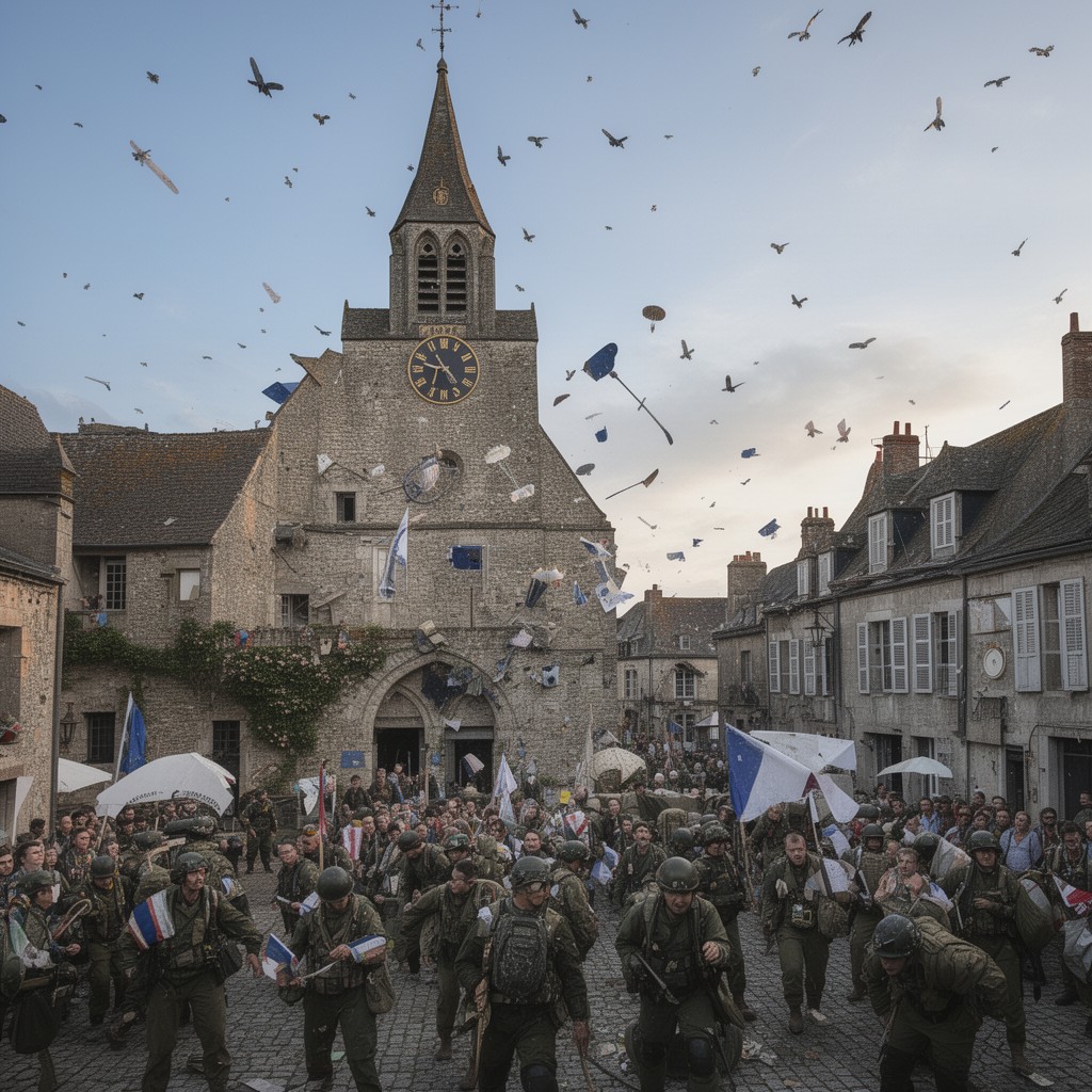 AI-generated illustration of Sainte-Mère-Église