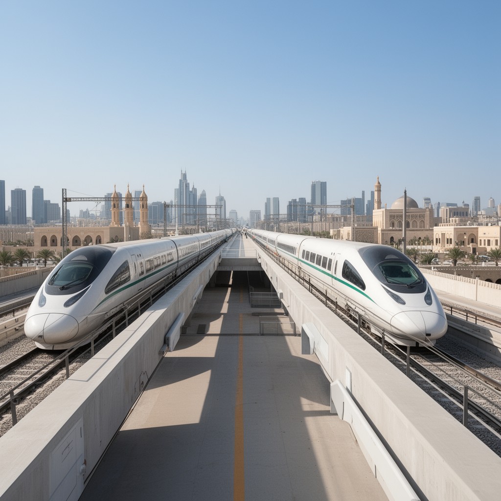 AI-generated illustration of Haramain high-speed railway