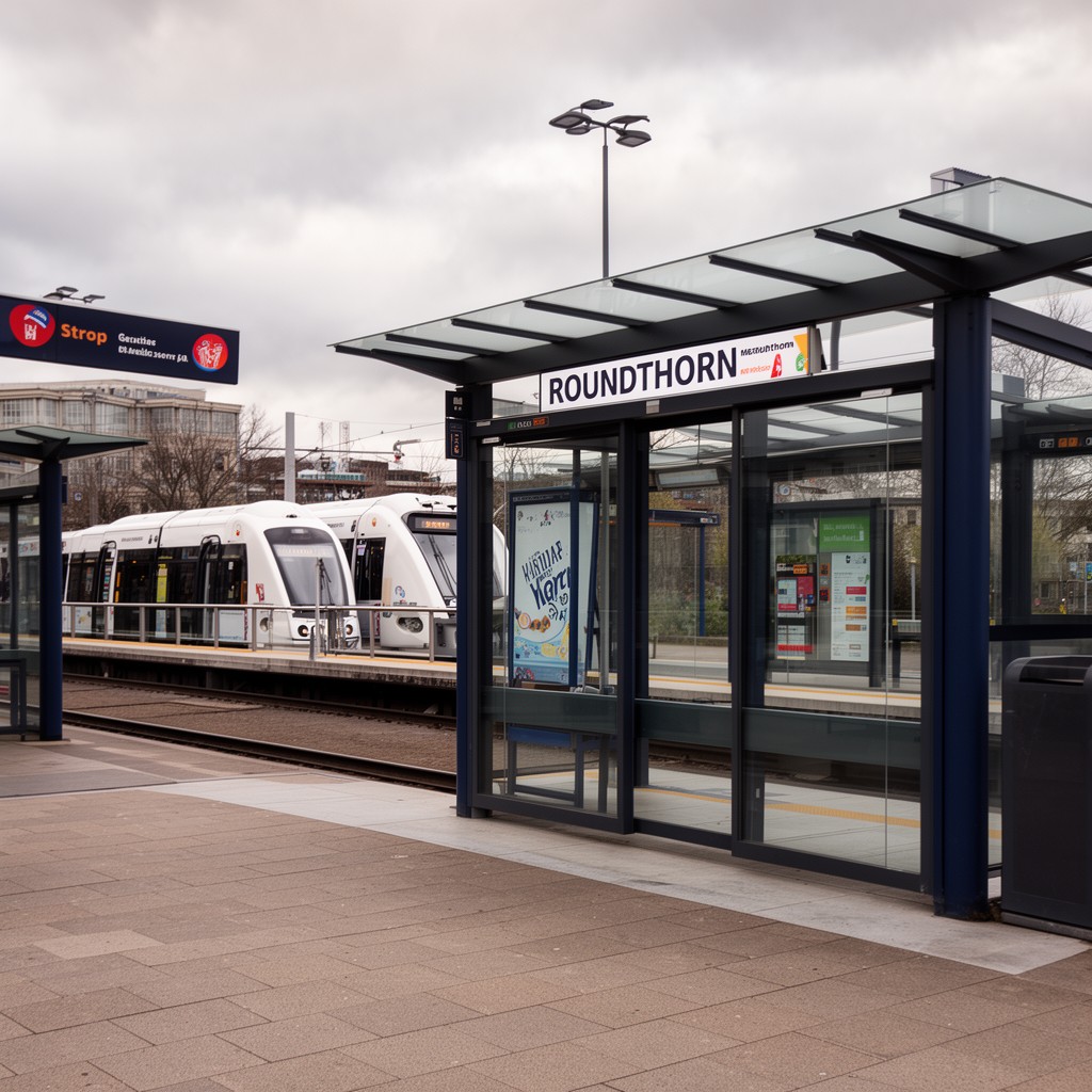 AI-generated illustration of Roundthorn tram stop