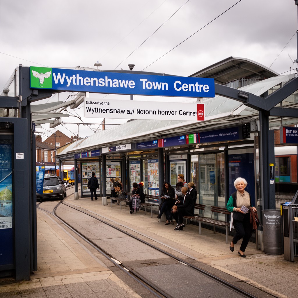 AI-generated illustration of Wythenshawe Town Centre tram stop