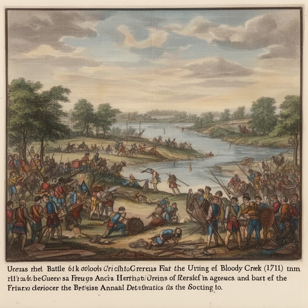 AI-generated illustration of Battle of Bloody Creek (1711)