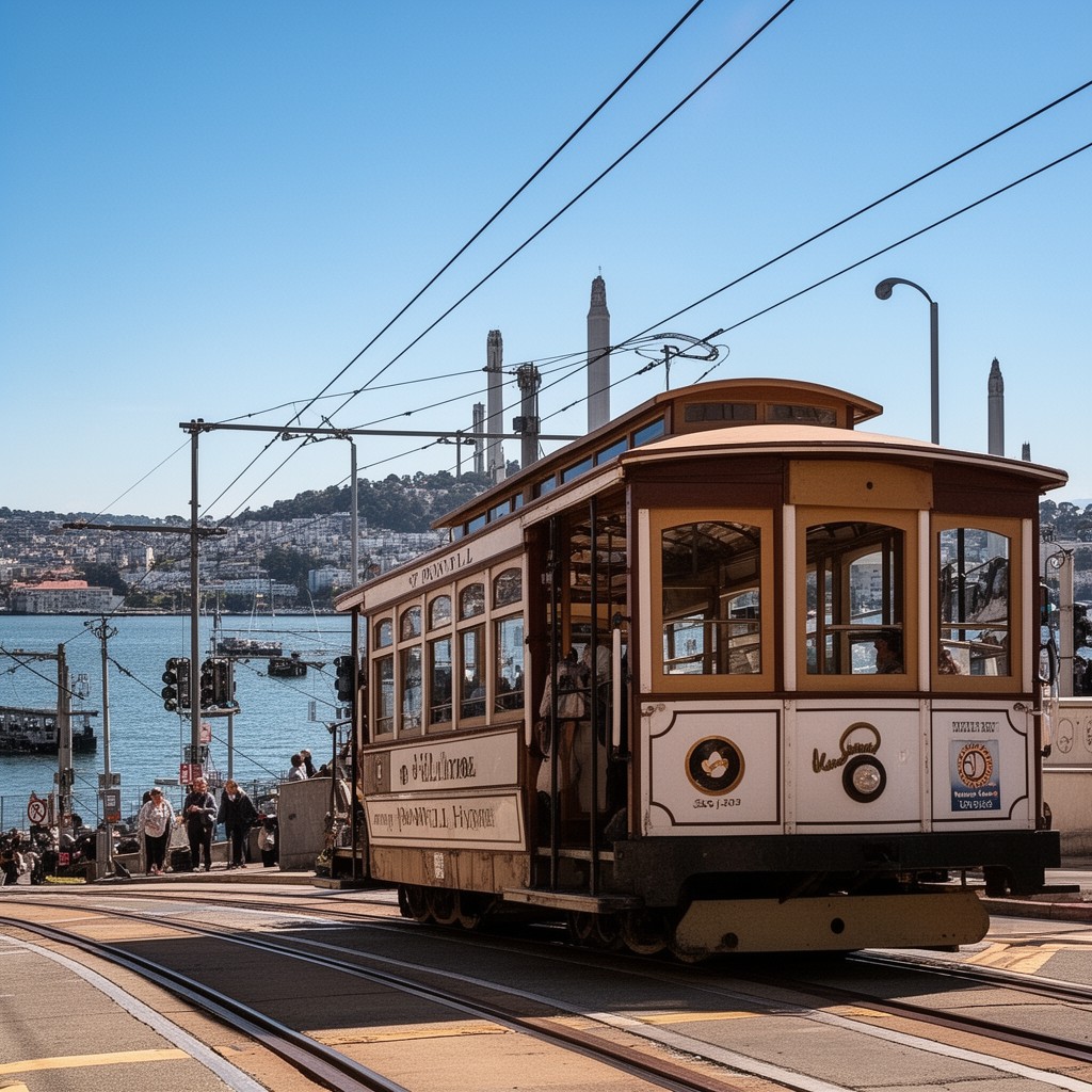 AI-generated illustration of Powell–Hyde cable car line