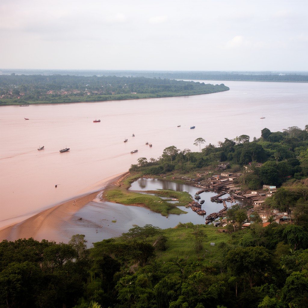 AI-generated illustration of Congo River mouth
