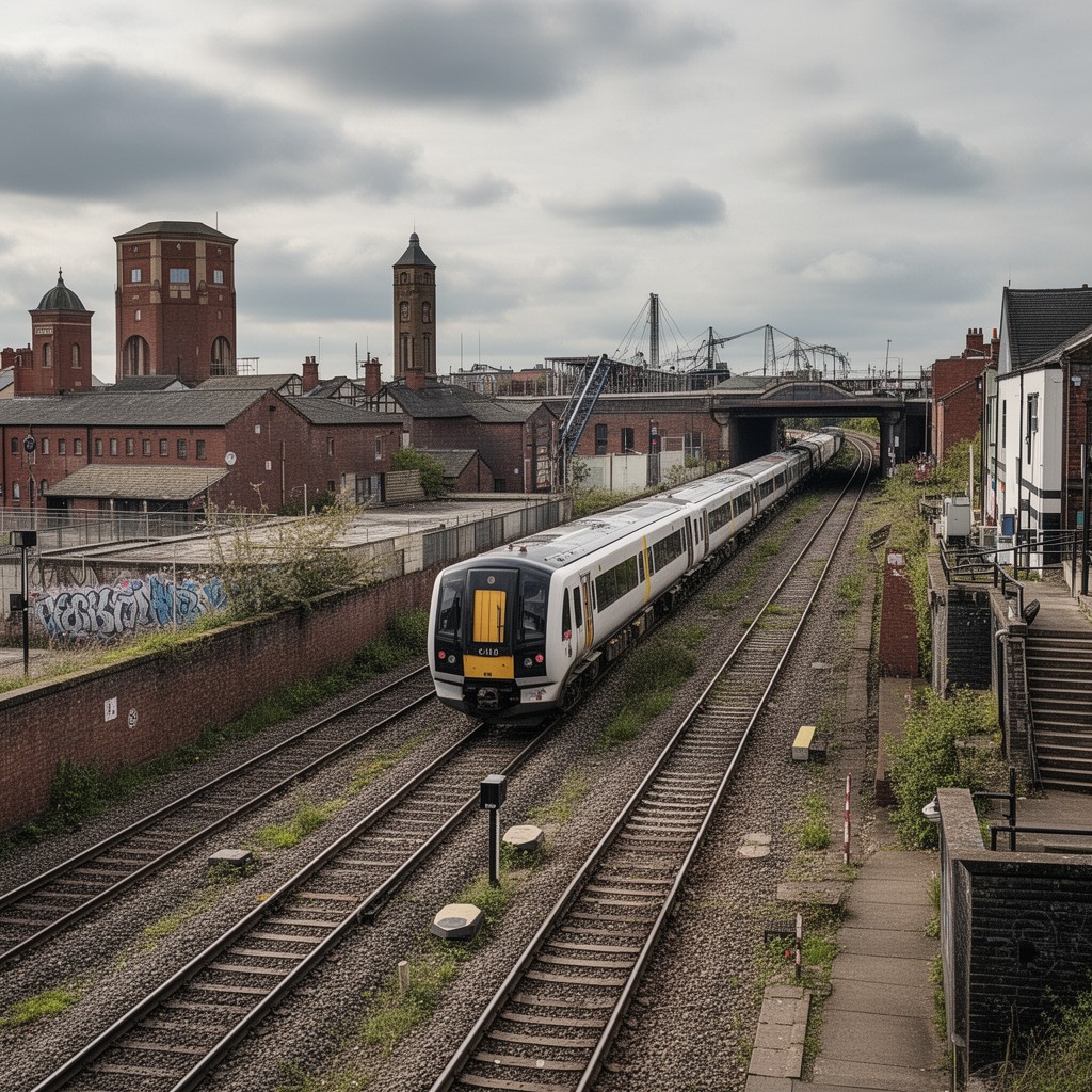 AI-generated illustration of Manchester–Southport railway (near Wigan)