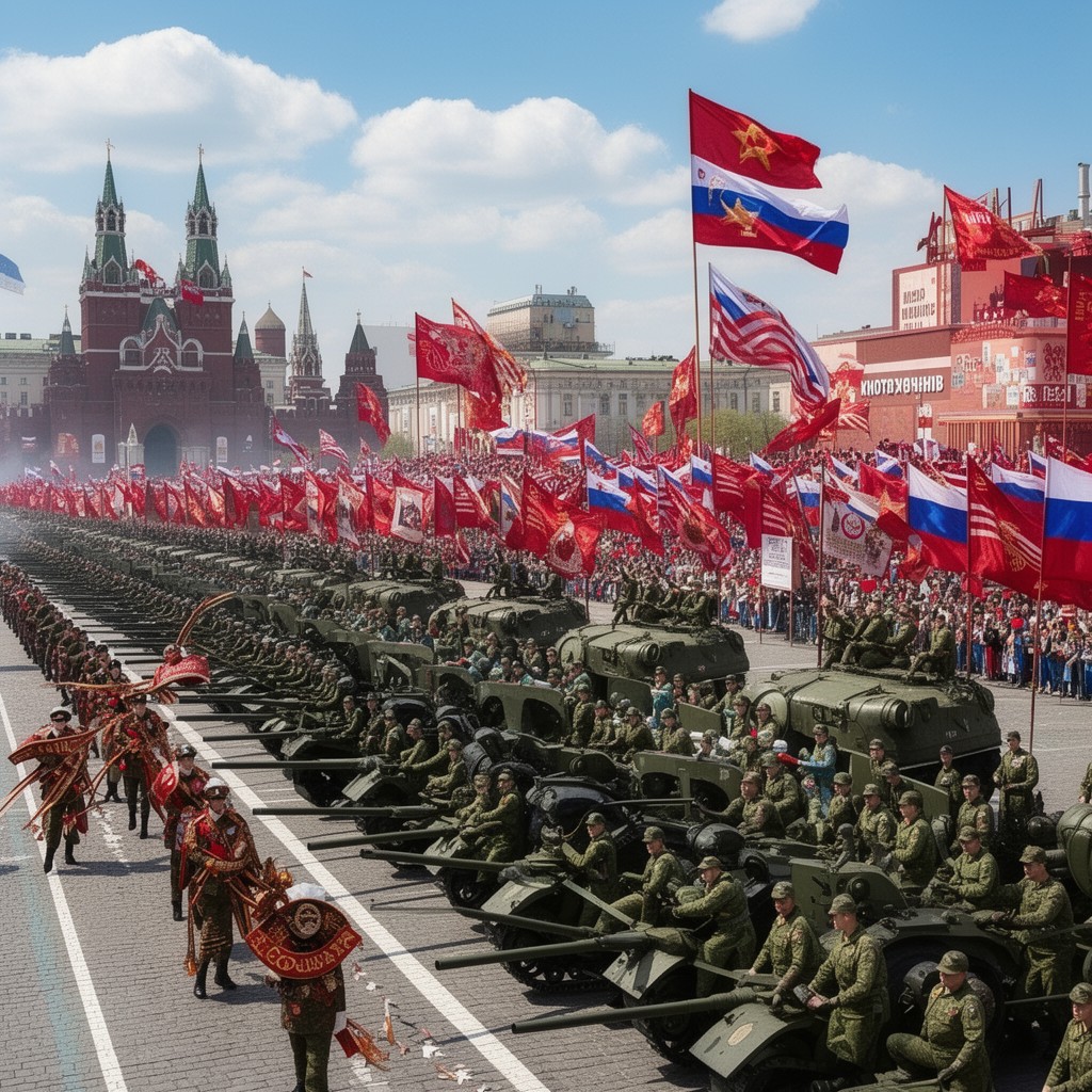 AI-generated illustration of Victory Day parades