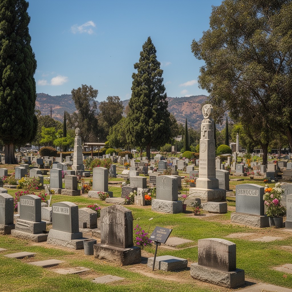 AI-generated illustration of Oakwood Memorial Park Cemetery, Chatsworth, California, United States