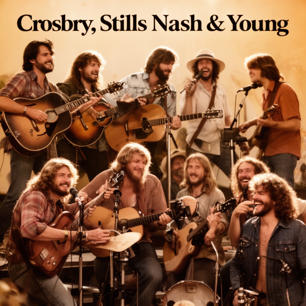 AI-generated illustration of Crosby, Stills, Nash & Young