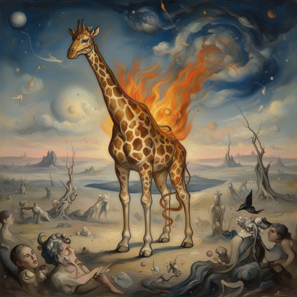 AI-generated illustration of The Burning Giraffe