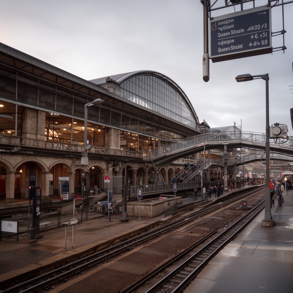 AI-generated illustration of Glasgow Queen Street railway station