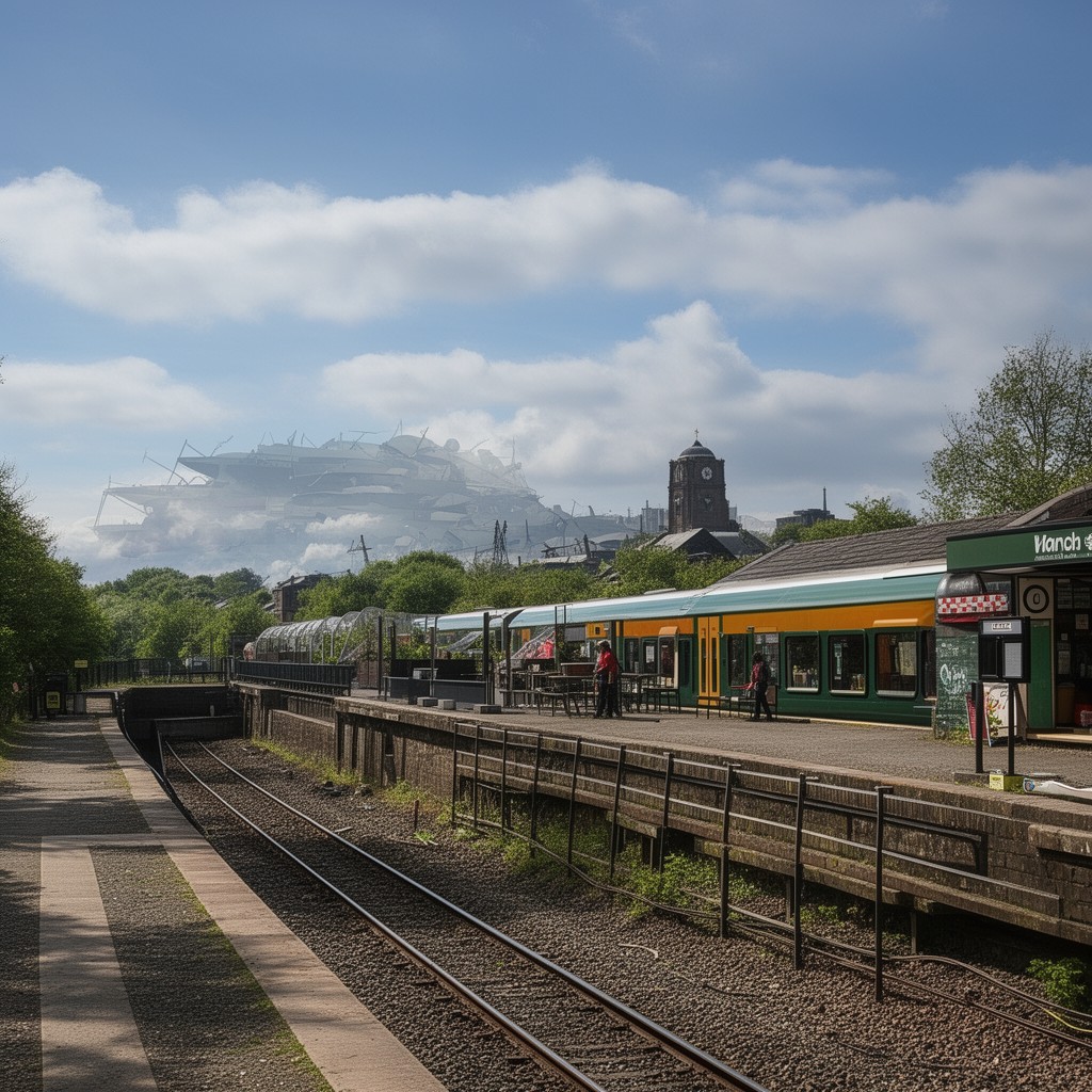 AI-generated illustration of Manchester–Crewe line