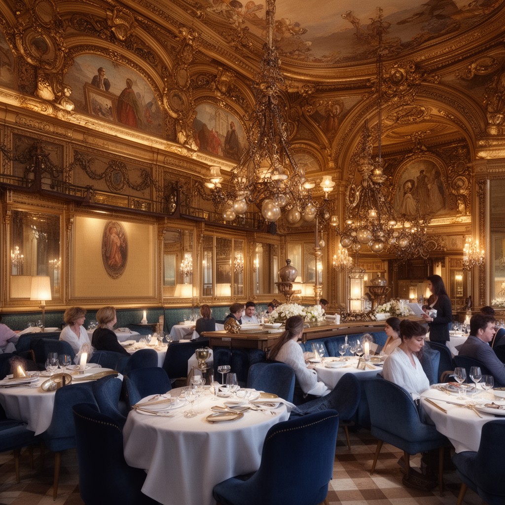 AI-generated illustration of Le Train Bleu restaurant