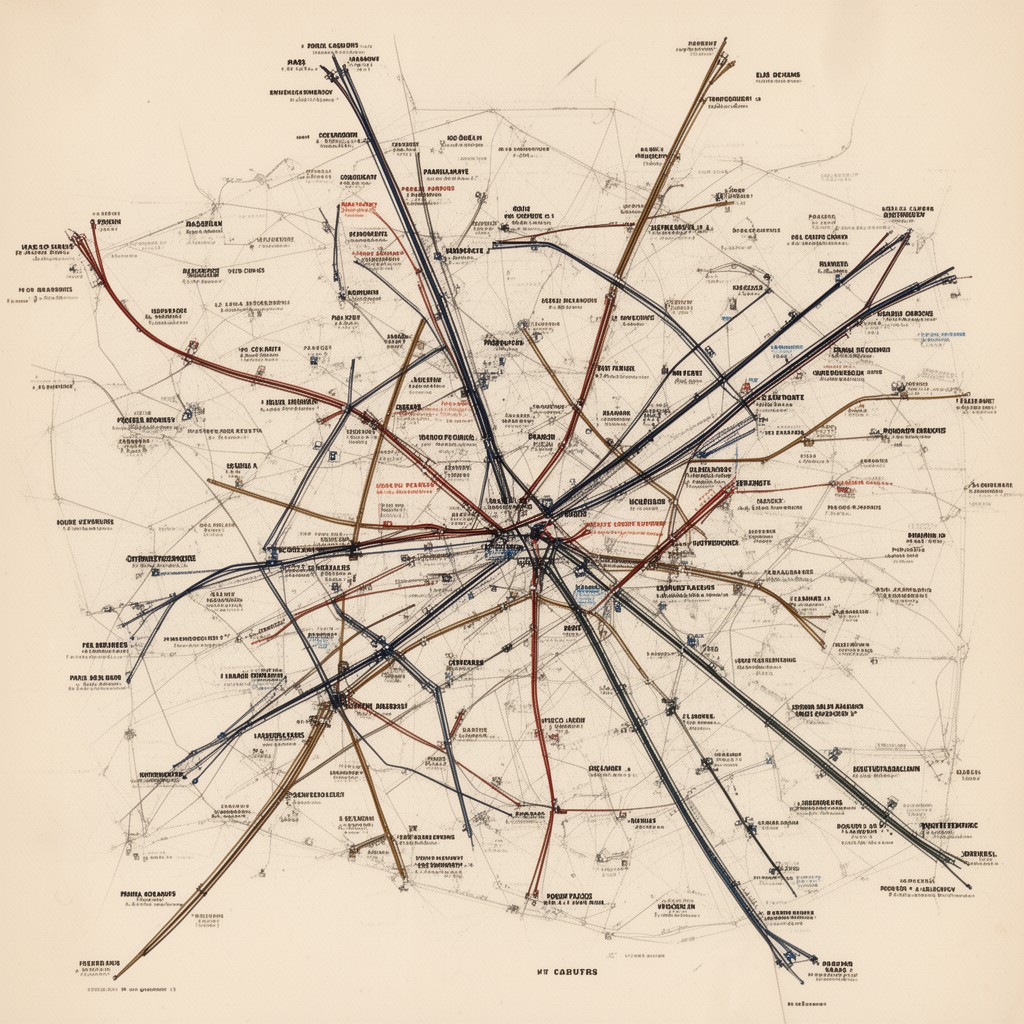 AI-generated illustration of Paris railway network
