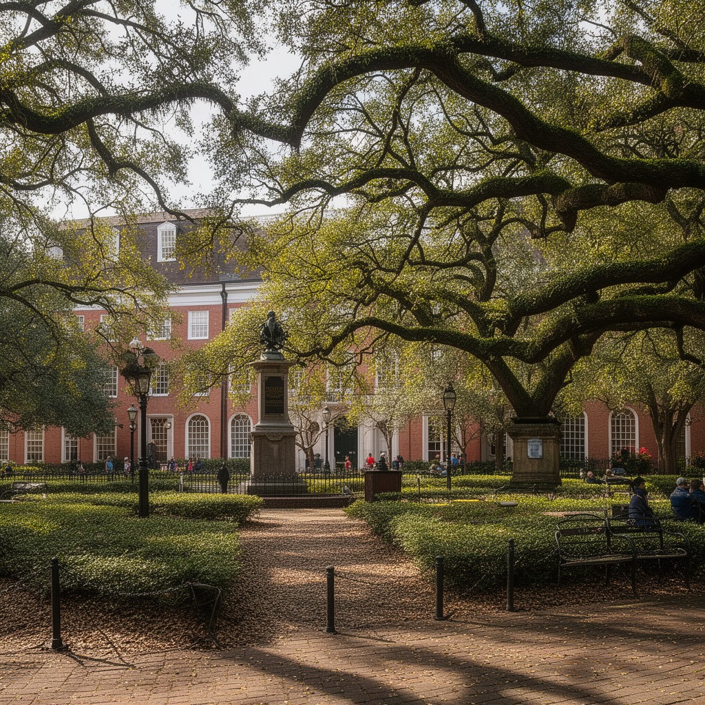 AI-generated illustration of Johnson Square, Savannah, Georgia