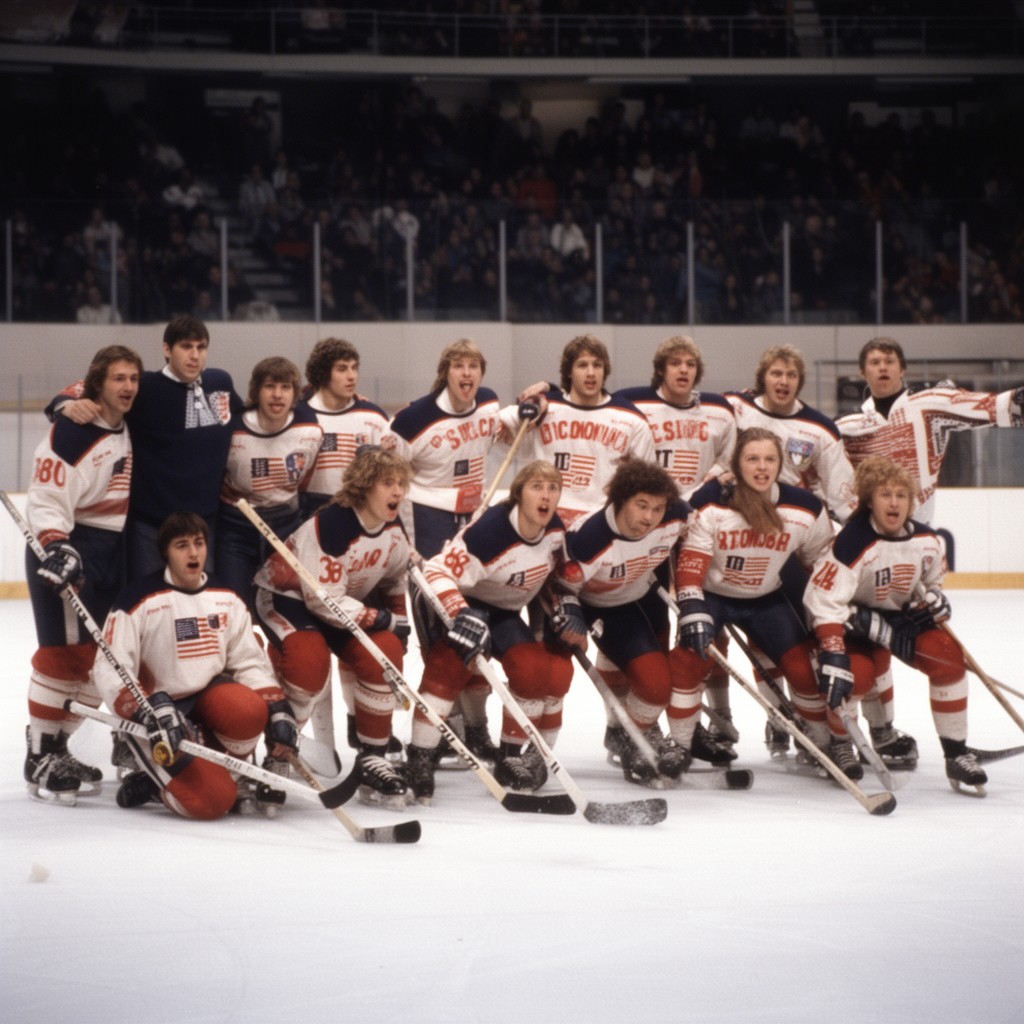 AI-generated illustration of 1980 U.S. Olympic ice hockey team