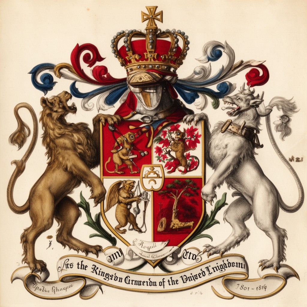 AI-generated illustration of Royal coat of arms of the United Kingdom (1801–1816)