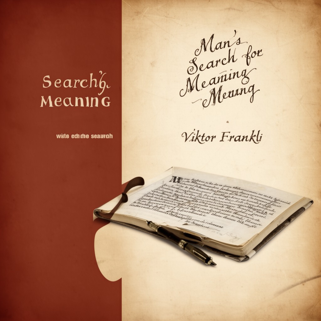 AI-generated illustration of writing "Man's Search for Meaning"