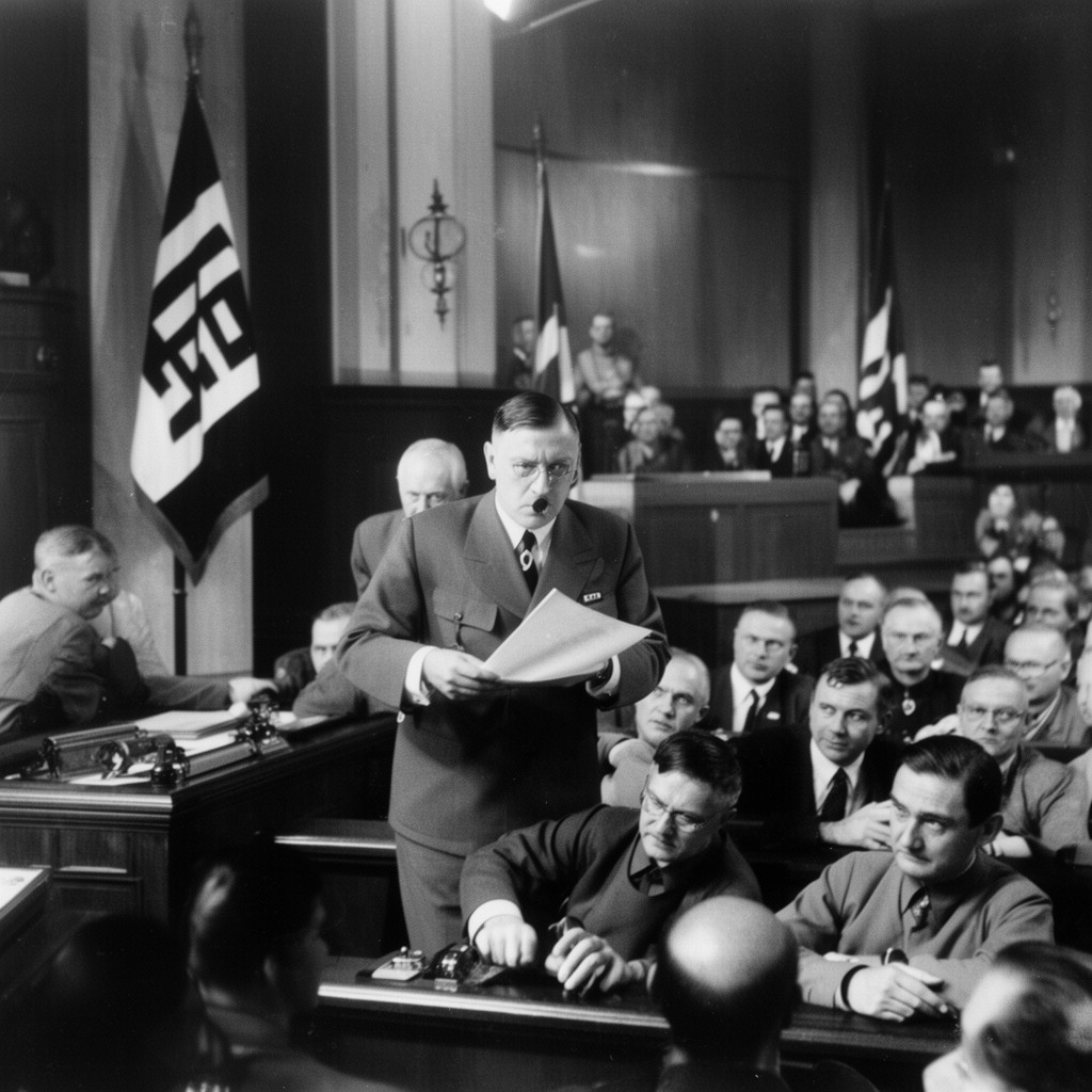 AI-generated illustration of Hitler’s Reichstag speech of 1 September 1939