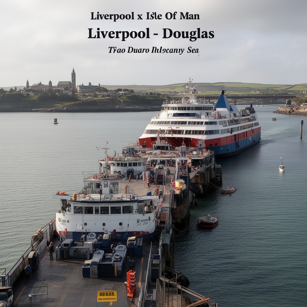 AI-generated illustration of Liverpool–Douglas ferry route