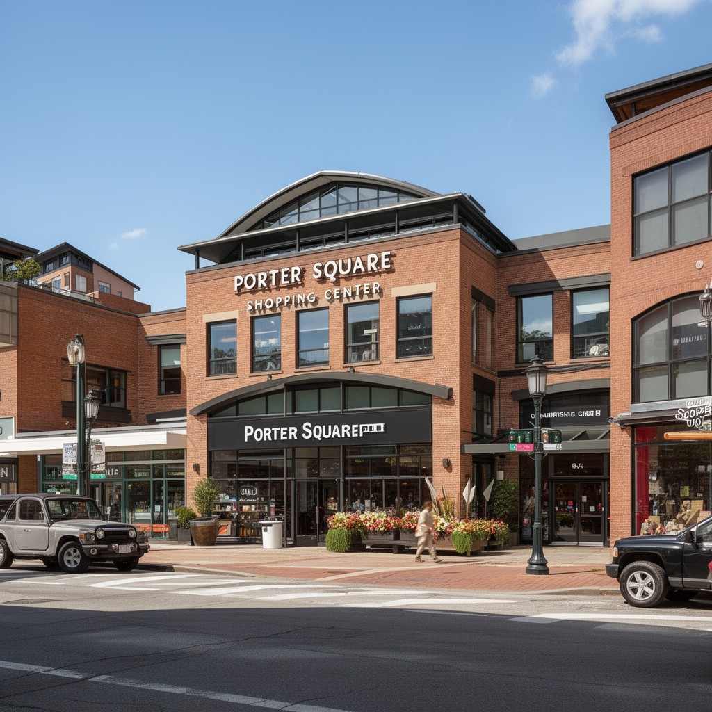 AI-generated illustration of Porter Square Shopping Center
