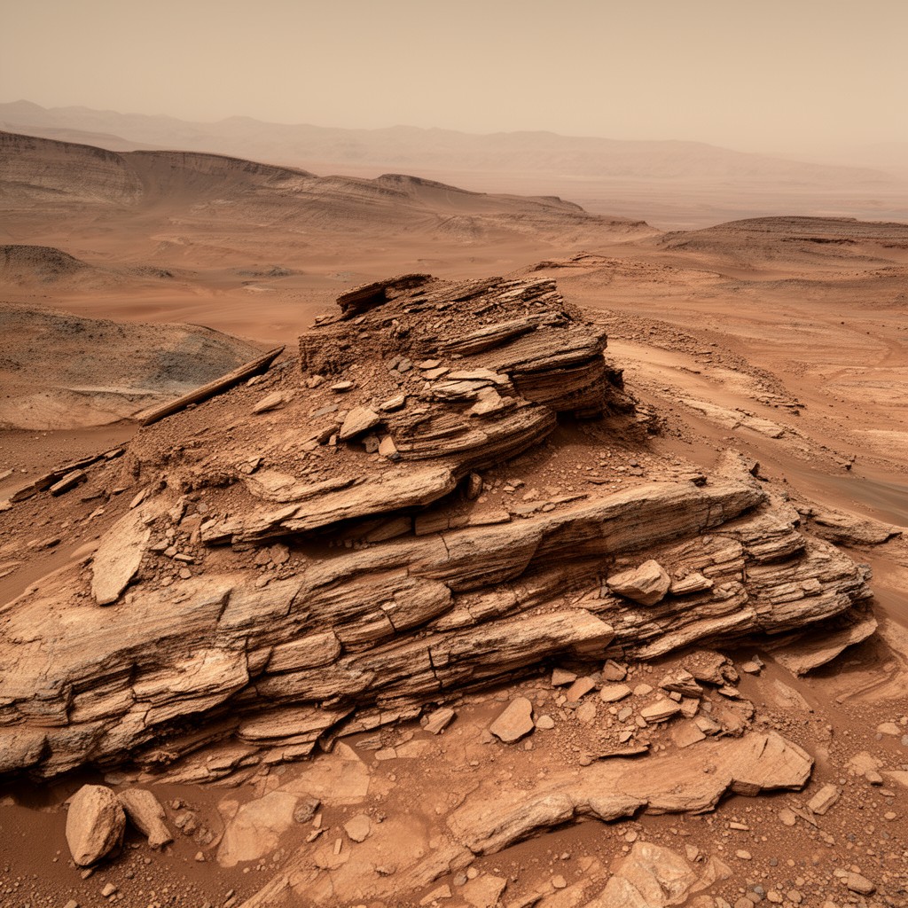 AI-generated illustration of Rubin Ridge on Mars