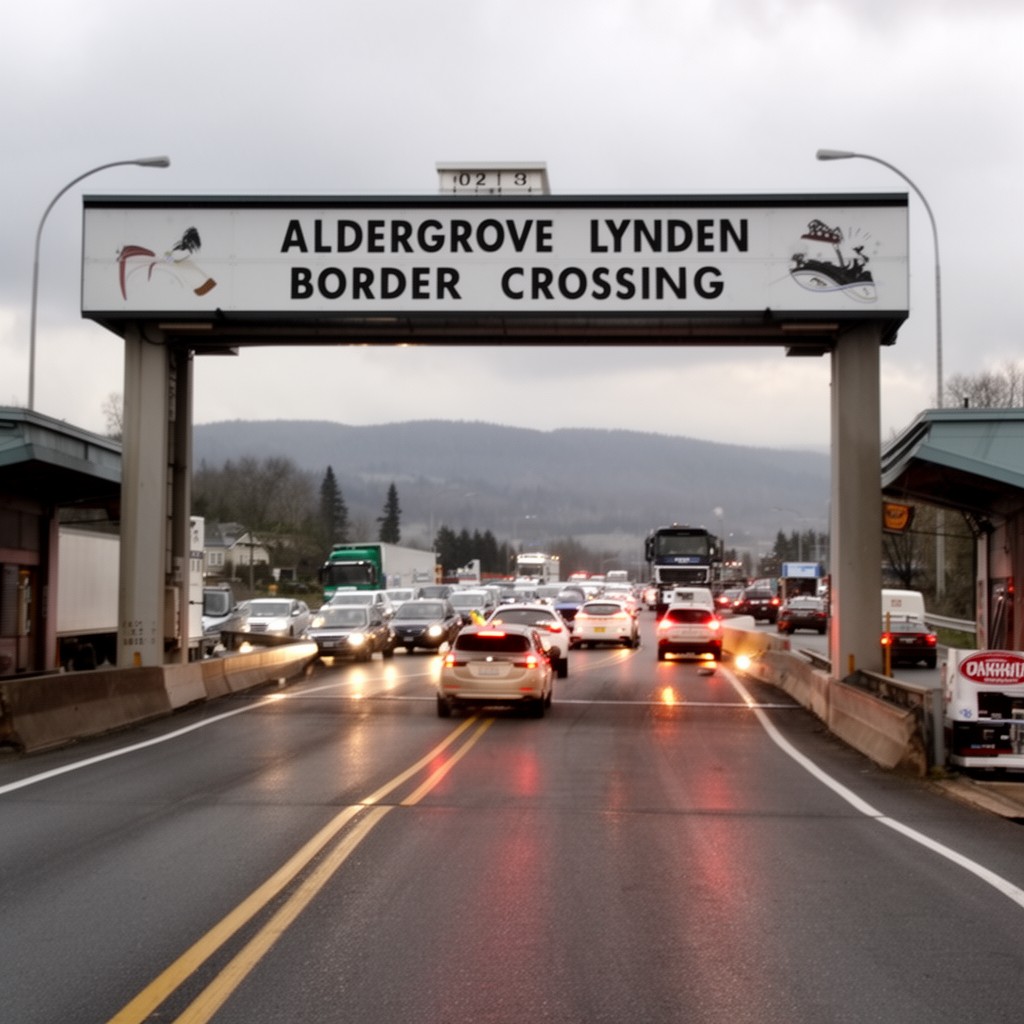 AI-generated illustration of Aldergrove–Lynden border crossing
