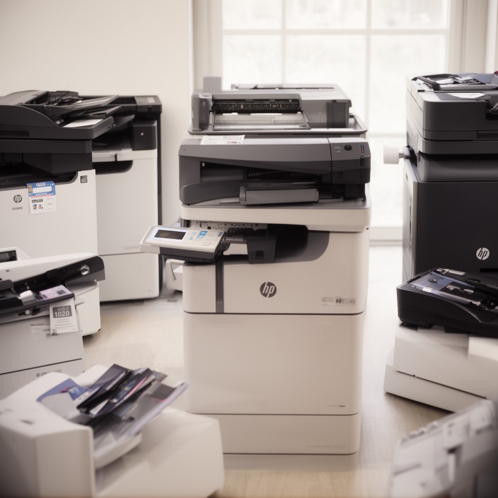 AI-generated illustration of HP LaserJet printers