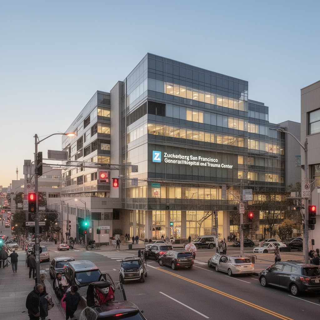 AI-generated illustration of Zuckerberg San Francisco General Hospital and Trauma Center