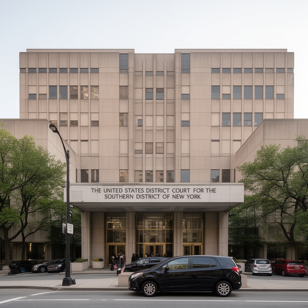 AI-generated illustration of United States District Court for the Southern District of New York courthouse in White Plains