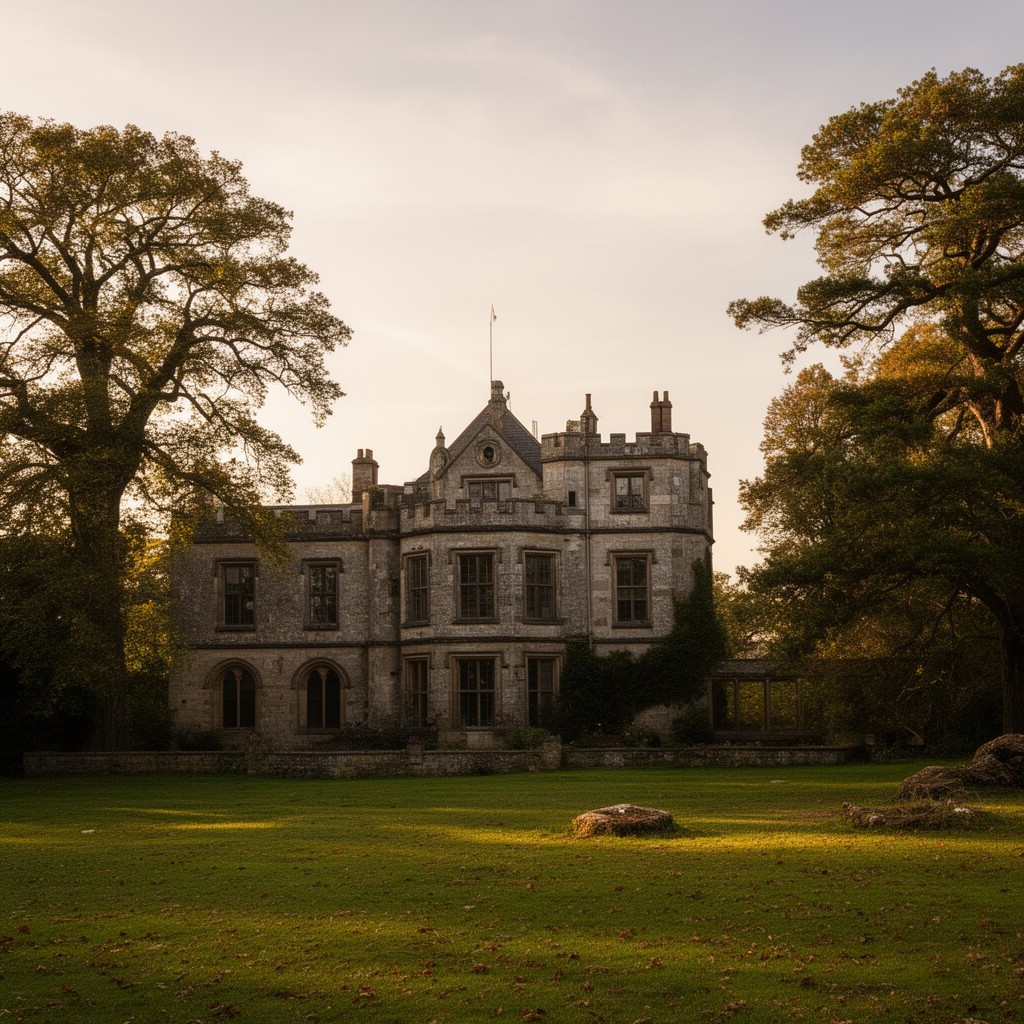 AI-generated illustration of Maer Hall, Staffordshire, England