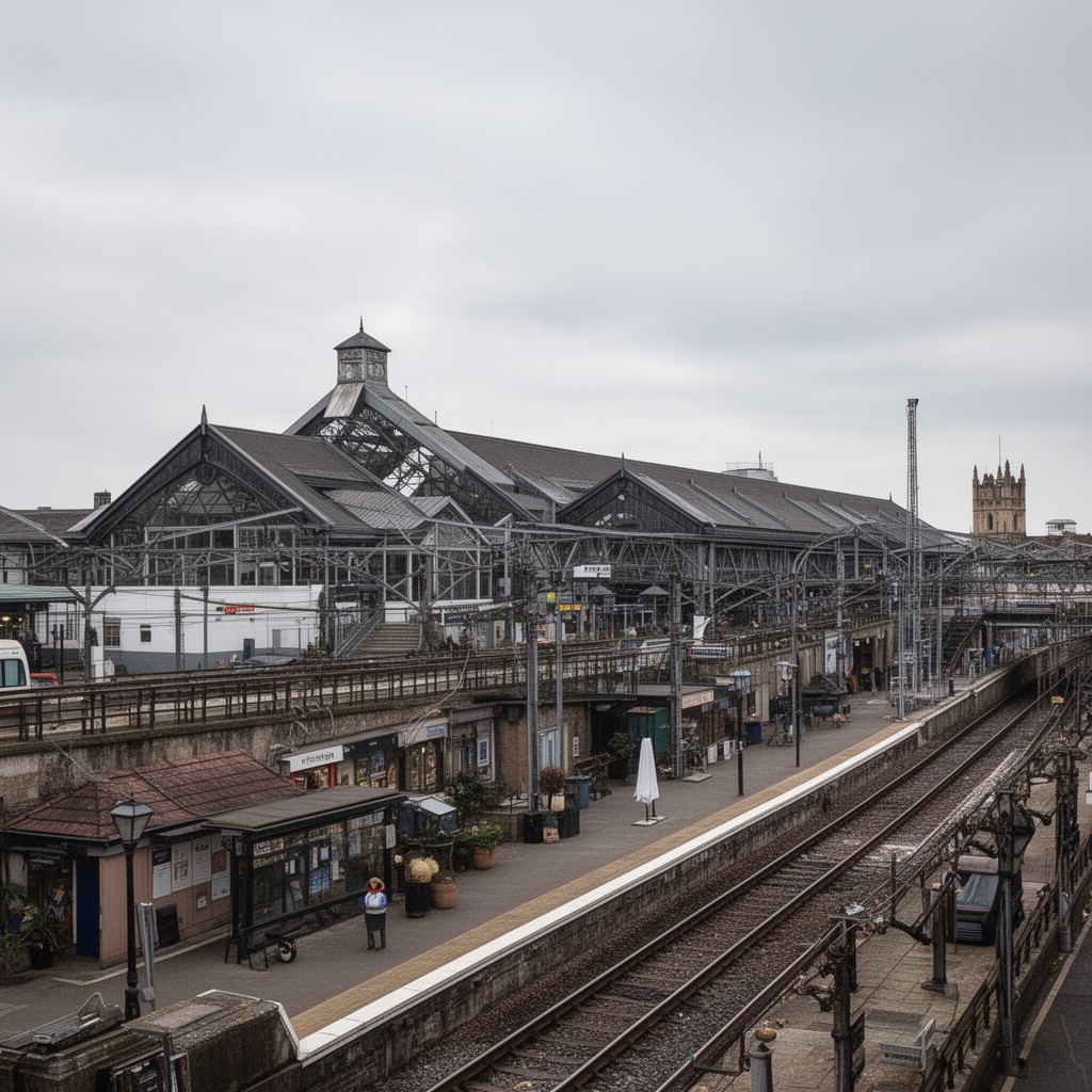 AI-generated illustration of Cambridge railway station
