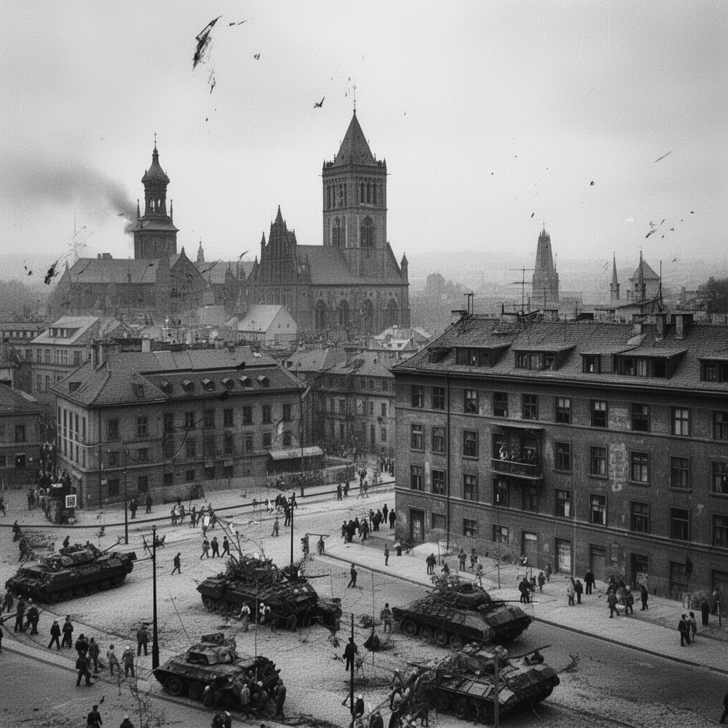 AI-generated illustration of Warsaw Pact invasion of Czechoslovakia