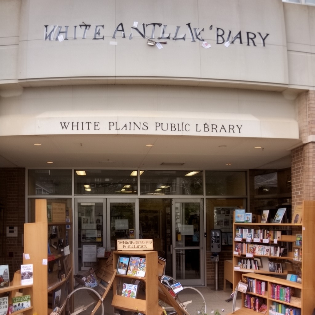 AI-generated illustration of White Plains Public Library